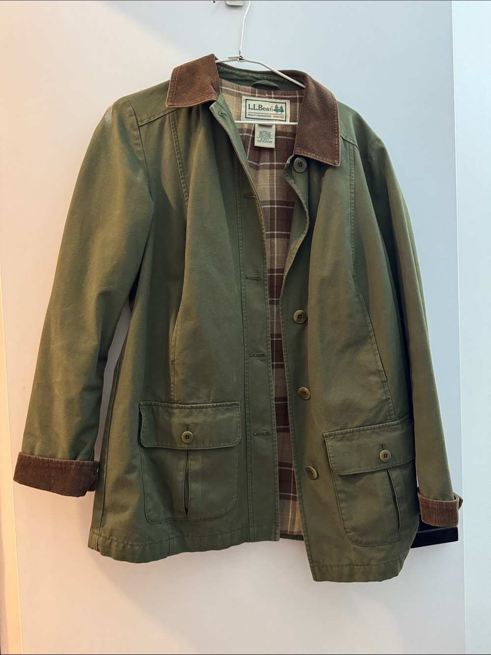Vintage L.L. Bean Olive Green Field Jacket with Brown Corduroy Collar